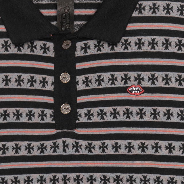 Chrome Hearts Chrome Hearts SS23 Striped Logo Embroidered Long Sleeve Polo T-Shirt - Black - view 4