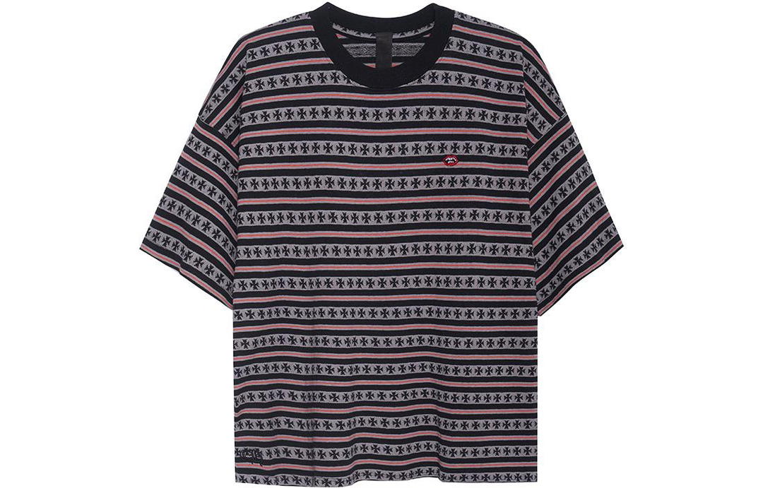 Chrome Hearts Chrome Hearts Striped Print Crew Neck Short Sleeve T-Shirt - Gray