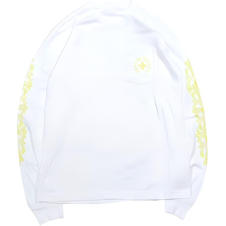 Chrome Hearts Chrome Hearts Yellow Sanskrit Cross Floral Arm Pocket Long Sleeve Sweatshirt - White