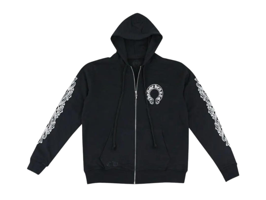 Chrome Hearts Chrome Hearts Horseshoe Floral Cross-Sleeve Zip Up Hoodie Black White