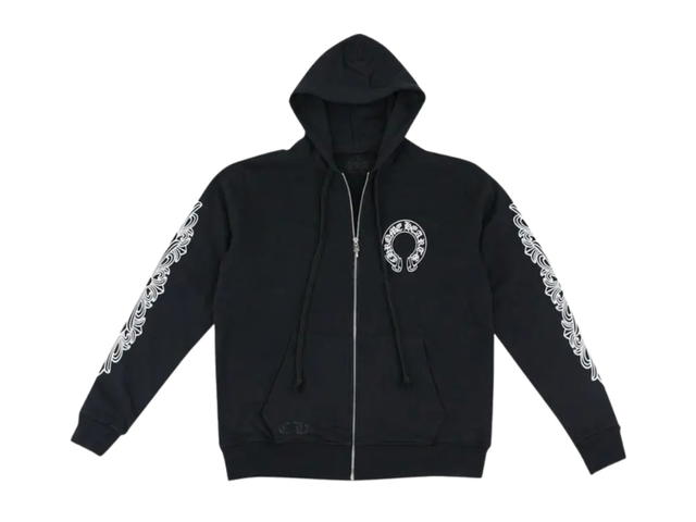 Chrome Hearts Chrome Hearts Horseshoe Floral Cross-Sleeve Zip Up Hoodie Black White - view 1