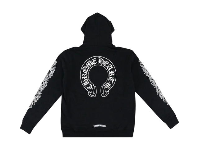 Chrome Hearts Chrome Hearts Horseshoe Floral Cross-Sleeve Zip Up Hoodie Black White - view 2