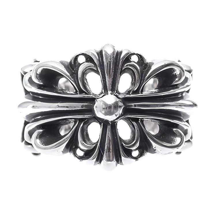 Chrome Hearts Chrome Hearts Double Cross Floral 925 Sterling Silver Ring Men's Silver