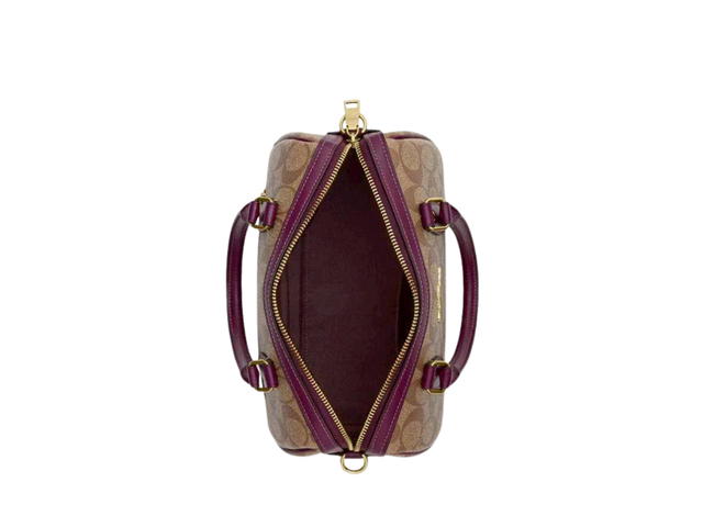 Coach Coach Rowan Satchel In Signature Canvas Khaki Deep Berry - view 3