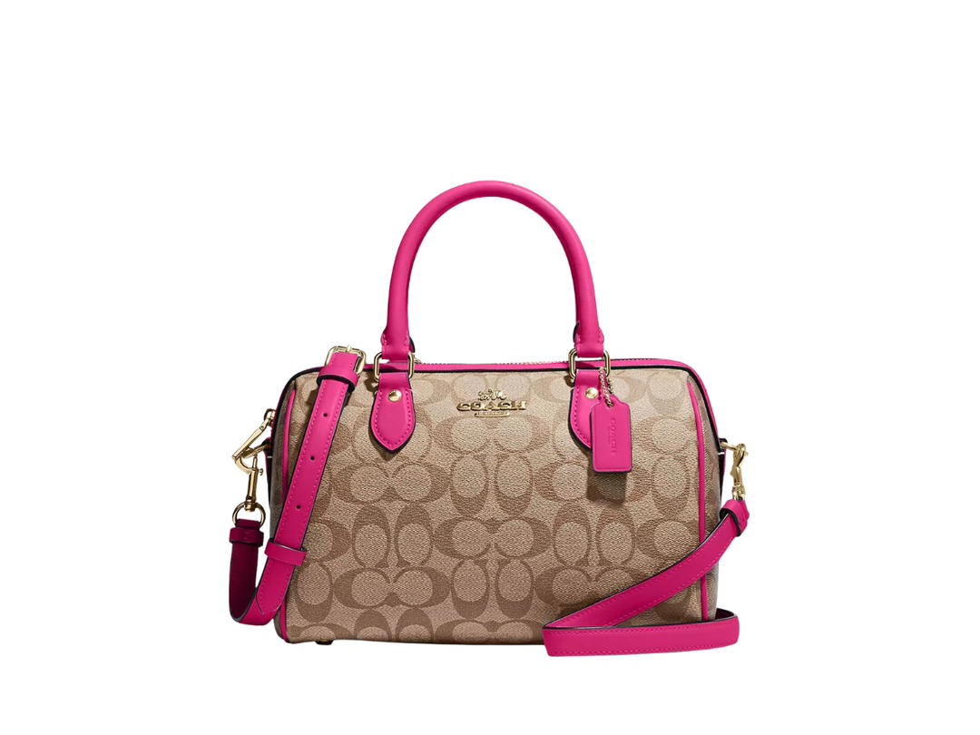 Coach Coach Rowan Satchel In Signature Canvas Khaki Cerise