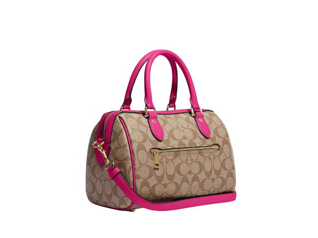 Coach Coach Rowan Satchel In Signature Canvas Khaki Cerise - view 2