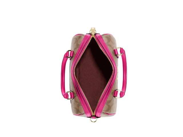 Coach Coach Rowan Satchel In Signature Canvas Khaki Cerise - view 3