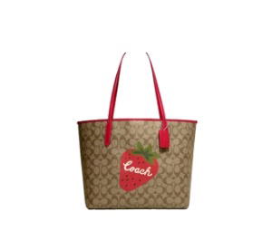 Buy Coach City Tote In Signature Canvas With Wild Strawberry Khaki Electric Red at Sasom – Authentic and Ready to Ship