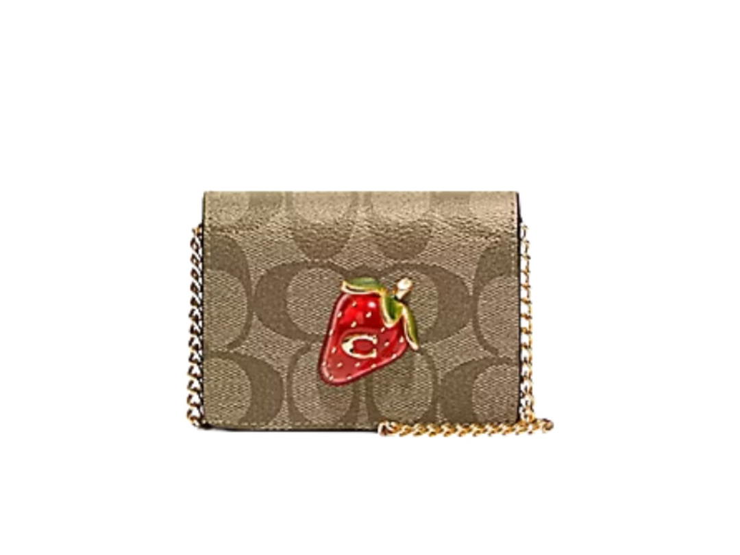 Coach Coach Mini Wallet On a Chain With Strawberry Brown