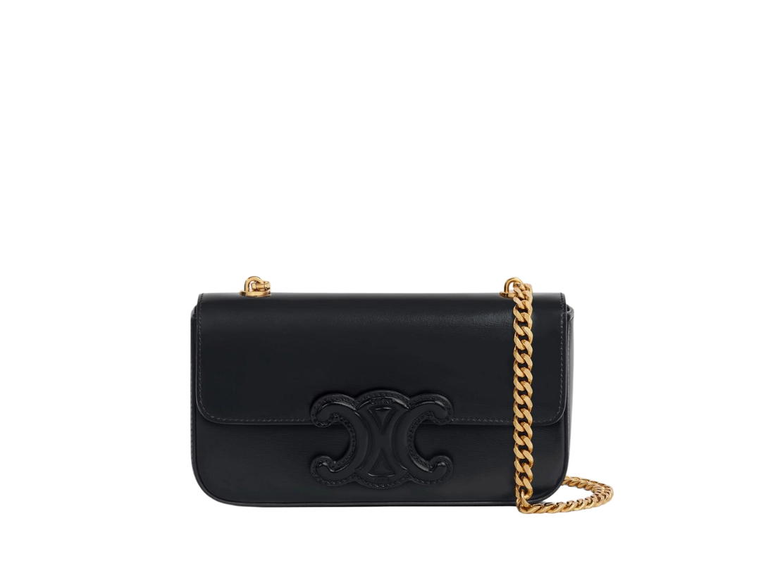Celine Celine Chain Shoulder Bag Cuir Triomphe In Shiny Calfskin With Gold Finishing Black
