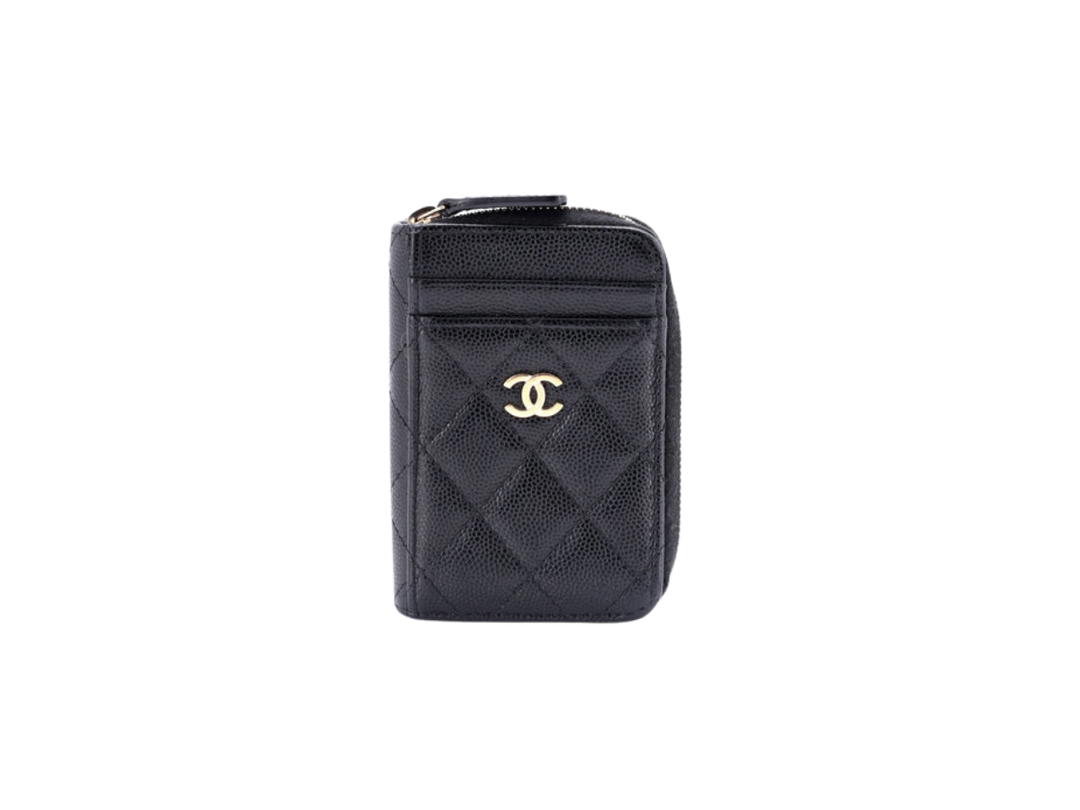 Chanel Chanel CC Card Holder Zip Coin Purse Quilted Caviar In Black Leather With Gold Hardware