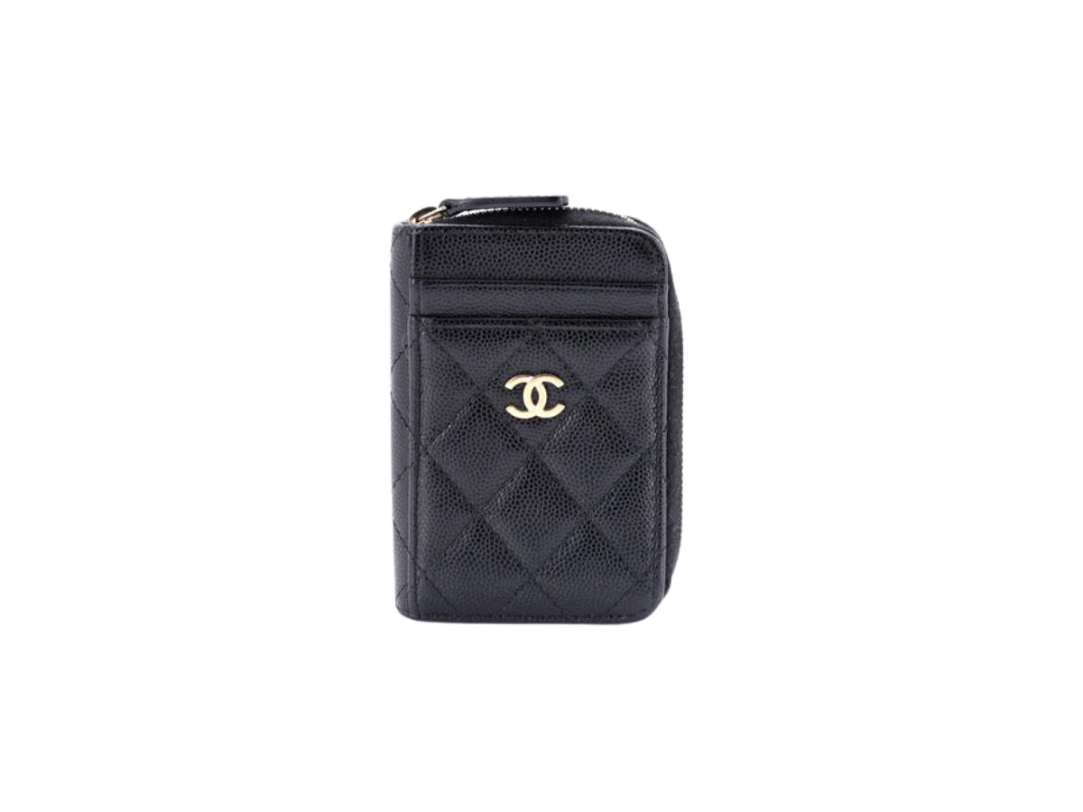 Chanel Chanel CC Card Holder Zip Coin Purse Quilted Caviar In Black Leather With Gold Hardware