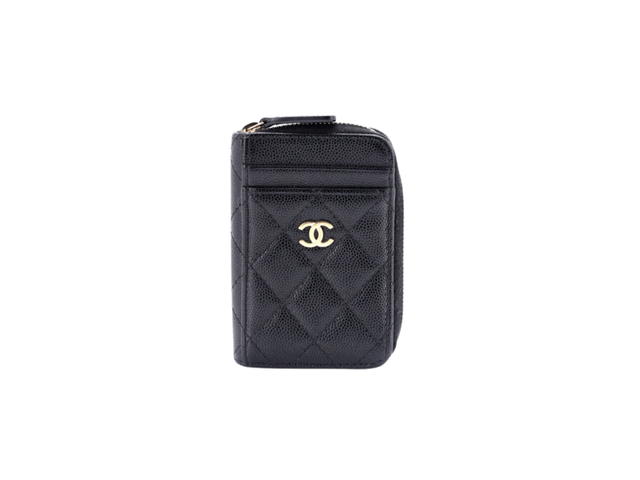Chanel Chanel CC Card Holder Zip Coin Purse Quilted Caviar In Black Leather With Gold Hardware - view 1