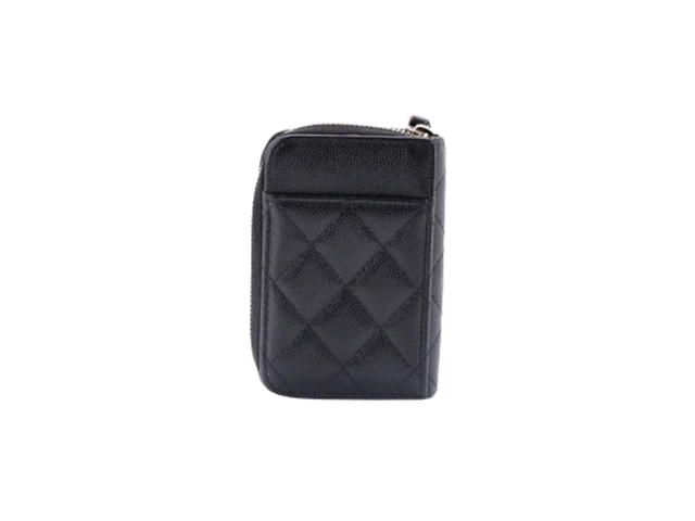 Chanel Chanel CC Card Holder Zip Coin Purse Quilted Caviar In Black Leather With Gold Hardware - view 2