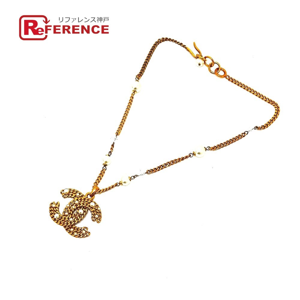 Chanel CHANEL 05P CC Mark Faux Pearl Chain Necklace Metal Gold