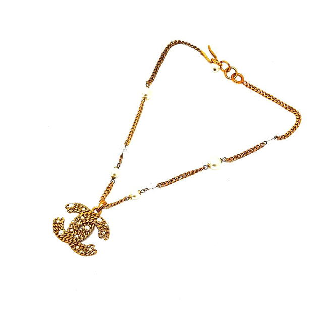 Chanel CHANEL 05P CC Mark Faux Pearl Chain Necklace Metal Gold - view 2