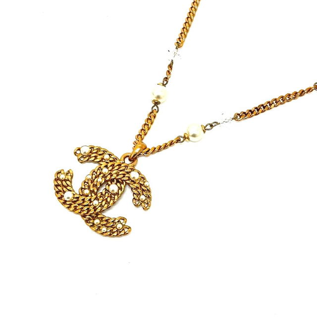 Chanel CHANEL 05P CC Mark Faux Pearl Chain Necklace Metal Gold - view 3