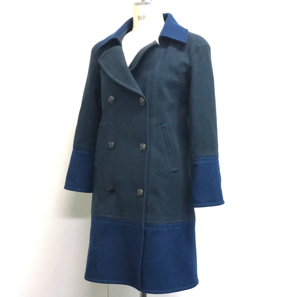 Chanel CHANEL 13K Bicolor Long Outer P Coat Wool / Silk Green/Blue