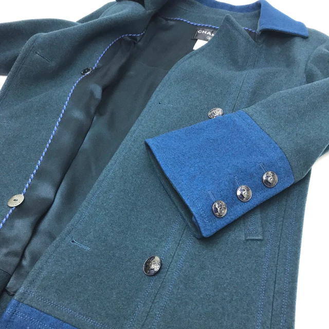 Chanel CHANEL 13K Bicolor Long Outer P Coat Wool / Silk Green/Blue - view 4