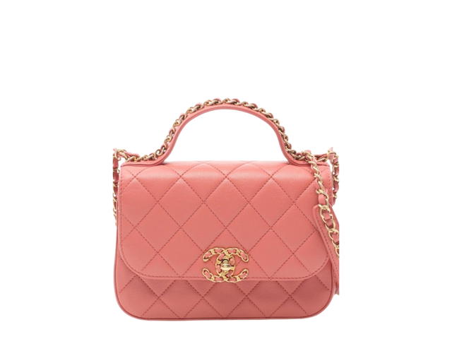 Chanel Chanel 19 Matelasse Shoulder Bag In Lamb leather Pink - view 1