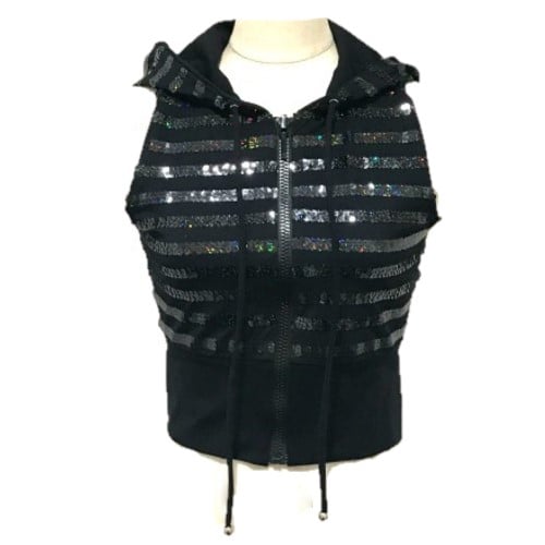 Chanel CHANEL 19C Zip up Hooded Vest Black Sequins