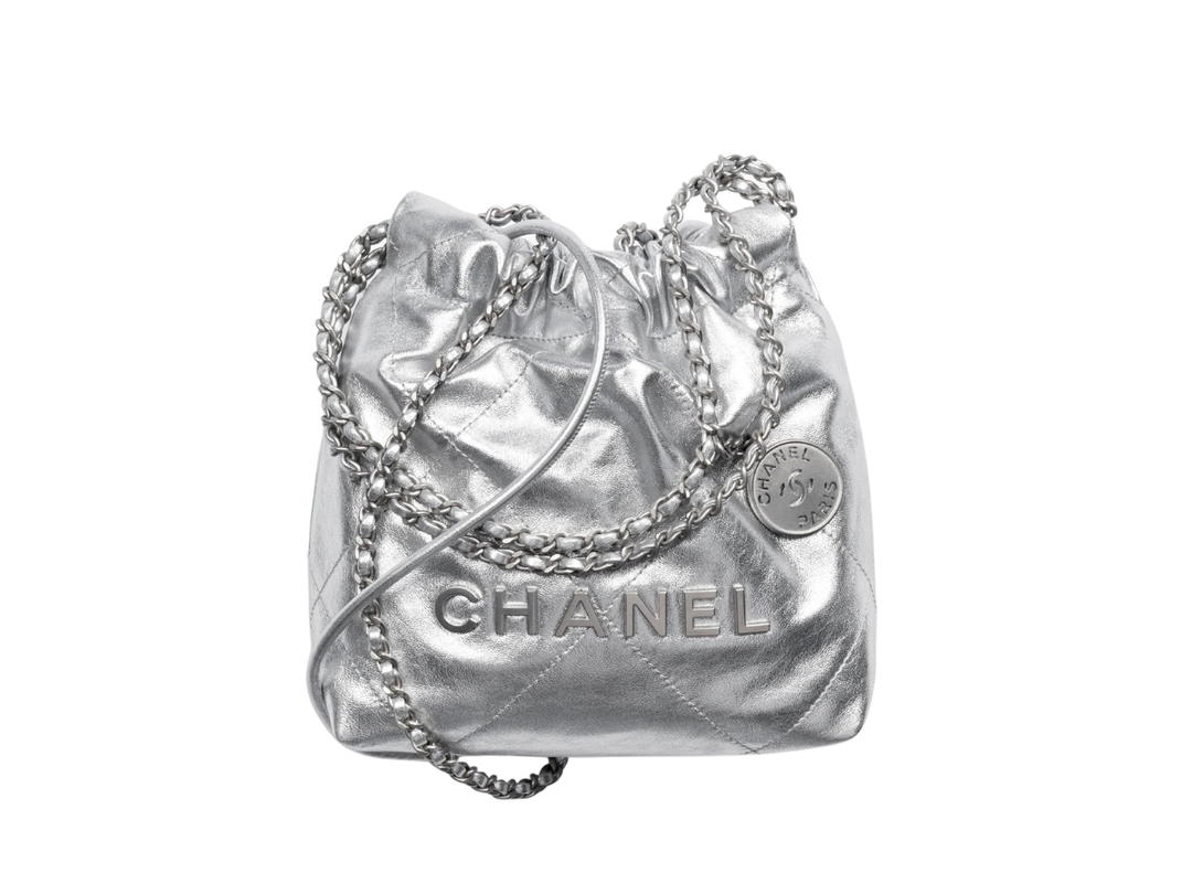 Chanel Chanel 22 Mini Handbag In Metallic Lambskin With Silver Metal Silver Hardware