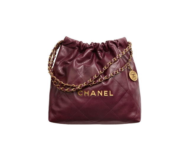 Chanel Chanel 22 Small Handbag In Grained Calfskin Leather With Gold-Tone Metal Dark Burgundy - view 1
