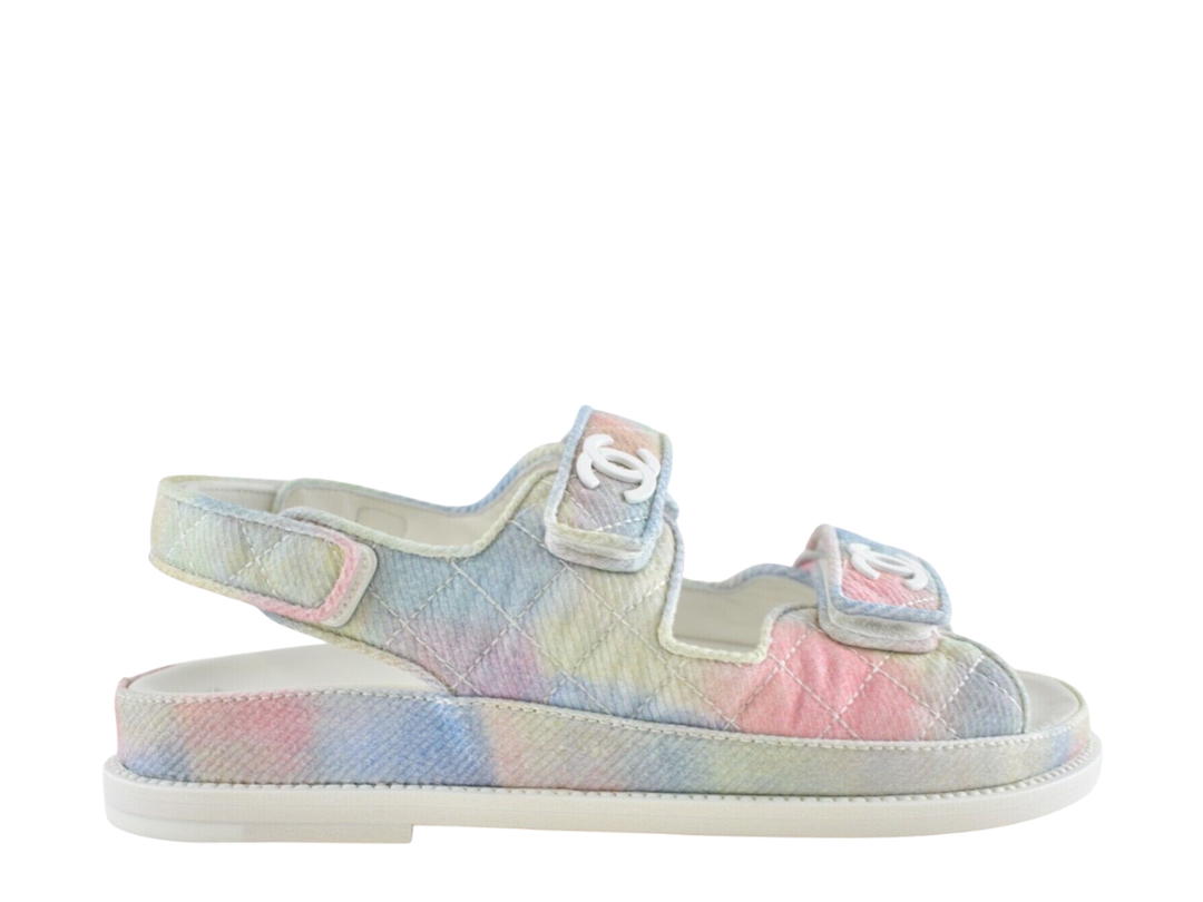 Chanel Chanel 22C Dad Sandals In Quilted Fabric With CC Logo Pastel Rainbow