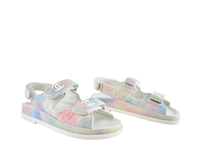 Chanel Chanel 22C Dad Sandals In Quilted Fabric With CC Logo Pastel Rainbow - view 2