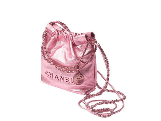 Chanel Chanel 23 Mini Handbag In Metallic Lambskin With Lacquered Metal Pink Hardware - view 2