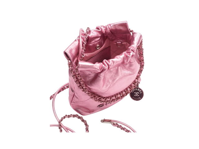 Chanel Chanel 23 Mini Handbag In Metallic Lambskin With Lacquered Metal Pink Hardware - view 3