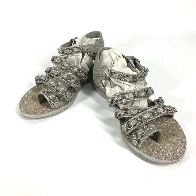 Chanel CHANEL 5-Ring Chain Shoes Flats Glitter Sandals Leather GoldBased/SilverBased - view 2