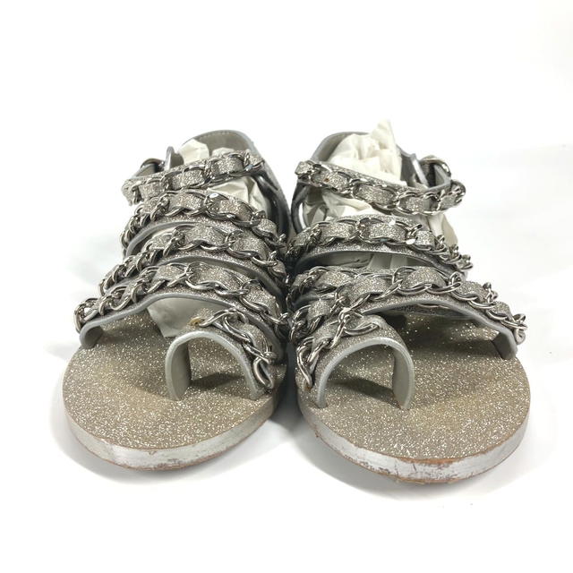 Chanel CHANEL 5-Ring Chain Shoes Flats Glitter Sandals Leather GoldBased/SilverBased - view 3