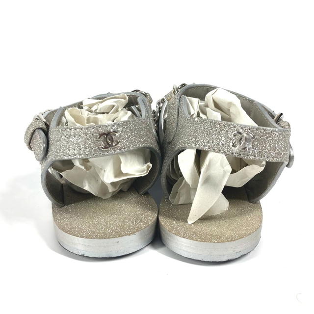 Chanel CHANEL 5-Ring Chain Shoes Flats Glitter Sandals Leather GoldBased/SilverBased - view 4