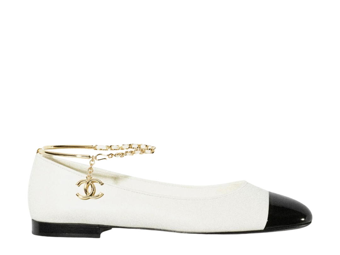 Chanel Chanel Ballerina Flat In Lambskin Patent Calfskin White-Black (W)