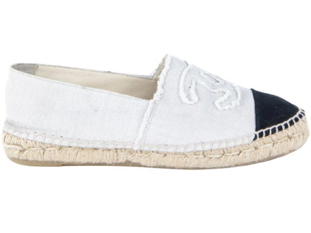 Chanel Chanel BEIGE & BLACK CANVAS CAP TOE CC ESPADRILLES - view 1