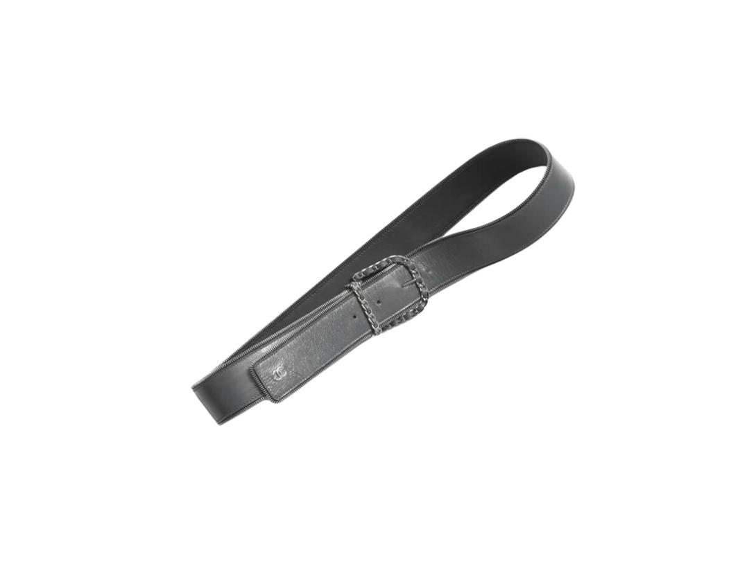 Chanel Chanel Belt In Lambskin With CC Silver Metal Grey-Black