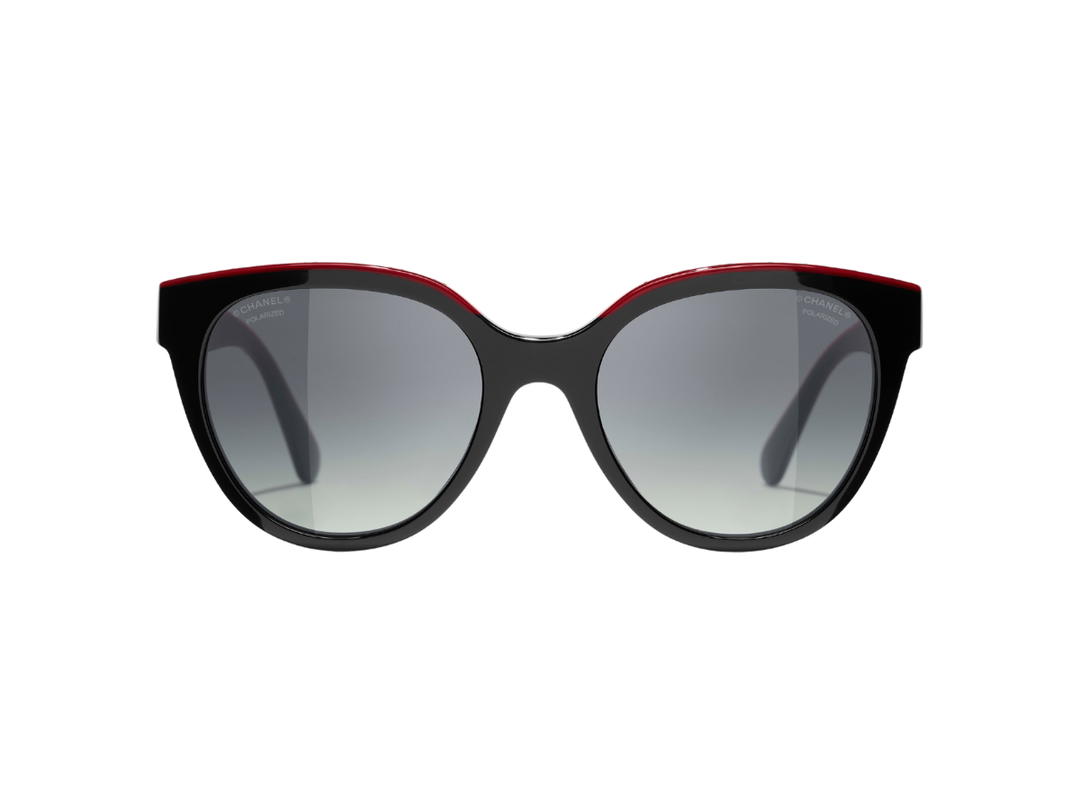 Chanel Chanel Butterfly Sunglasses In Black-Red Acetate Frame With Gray Polarized Gradient Lenses
