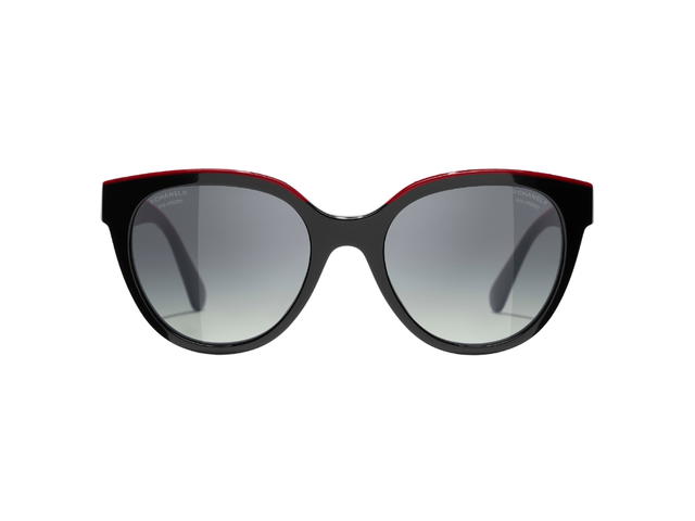 Chanel Chanel Butterfly Sunglasses In Black-Red Acetate Frame With Gray Polarized Gradient Lenses - view 1