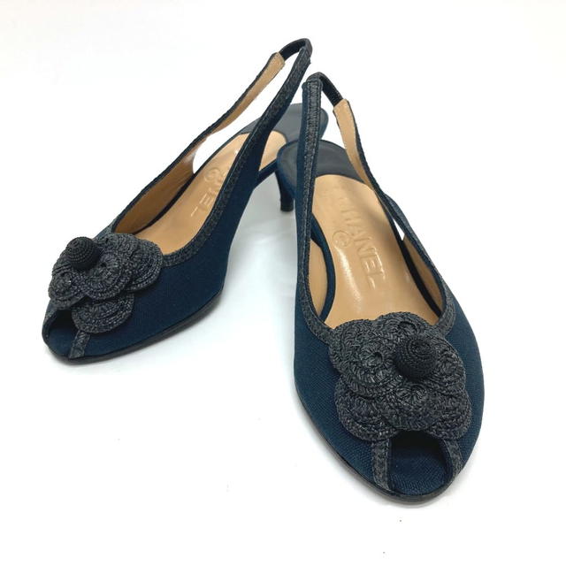 Chanel CHANEL Camelia Open Toe Pumps Pumps Shoes pumps Canvas Black - view 2