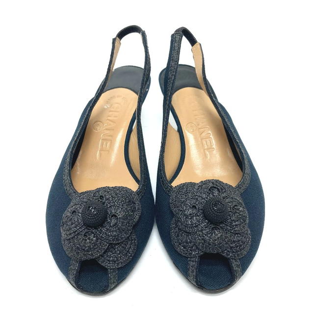 Chanel CHANEL Camelia Open Toe Pumps Pumps Shoes pumps Canvas Black - view 3