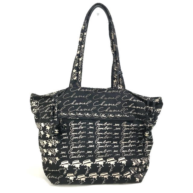 Chanel CHANEL Camellia Logo Bucket Drawstring Shoulder Bag Tote Bag Black/BeigeBased - view 2