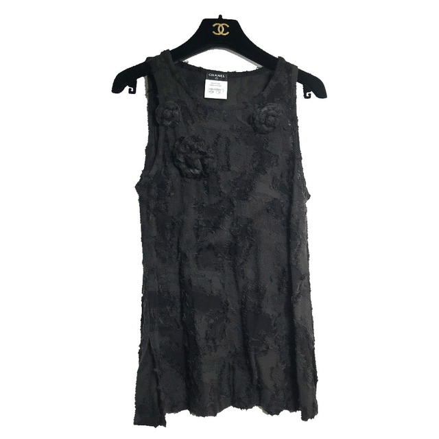Chanel CHANEL Camellia motif Sleeveless Top camisole Dress Black 34 - view 1