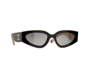 Buy Chanel Cat Eye Sunglasses In Black Beige Nylon Fibre With Light Grey Polarized Lenses (Ref.6056-C534-M3) at Sasom – Authentic and Ready to Ship