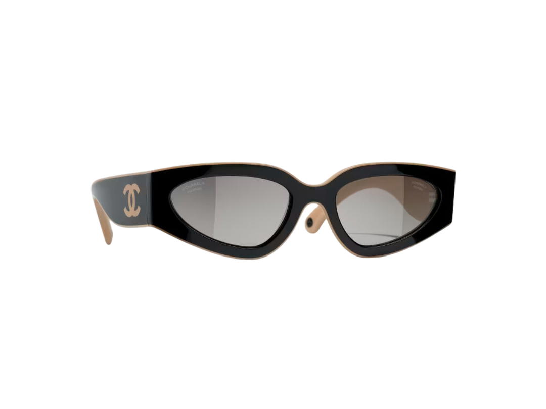 Chanel Chanel Cat Eye Sunglasses In Black Beige Nylon Fibre With Light Grey Polarized Lenses (Ref.6056-C534-M3)