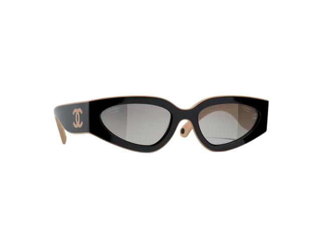 Chanel Chanel Cat Eye Sunglasses In Black Beige Nylon Fibre With Light Grey Polarized Lenses (Ref.6056-C534-M3) - view 1