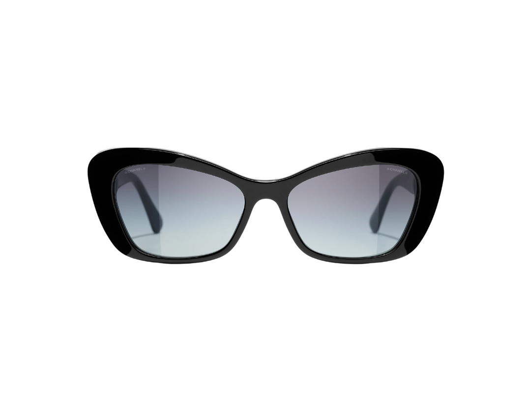 Chanel Chanel Cat Eye Sunglasses In Black-Gold Acetate Frame-Glass Pearls With Gray Gradient Lenses