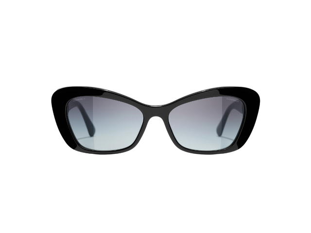 Chanel Chanel Cat Eye Sunglasses In Black-Gold Acetate Frame-Glass Pearls With Gray Gradient Lenses - view 1