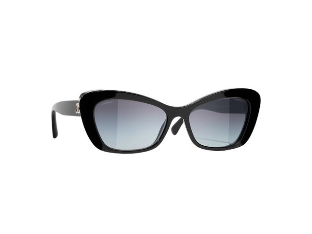 Chanel Chanel Cat Eye Sunglasses In Black-Gold Acetate Frame-Glass Pearls With Gray Gradient Lenses - view 2
