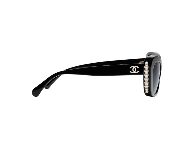 Chanel Chanel Cat Eye Sunglasses In Black-Gold Acetate Frame-Glass Pearls With Gray Gradient Lenses - view 3